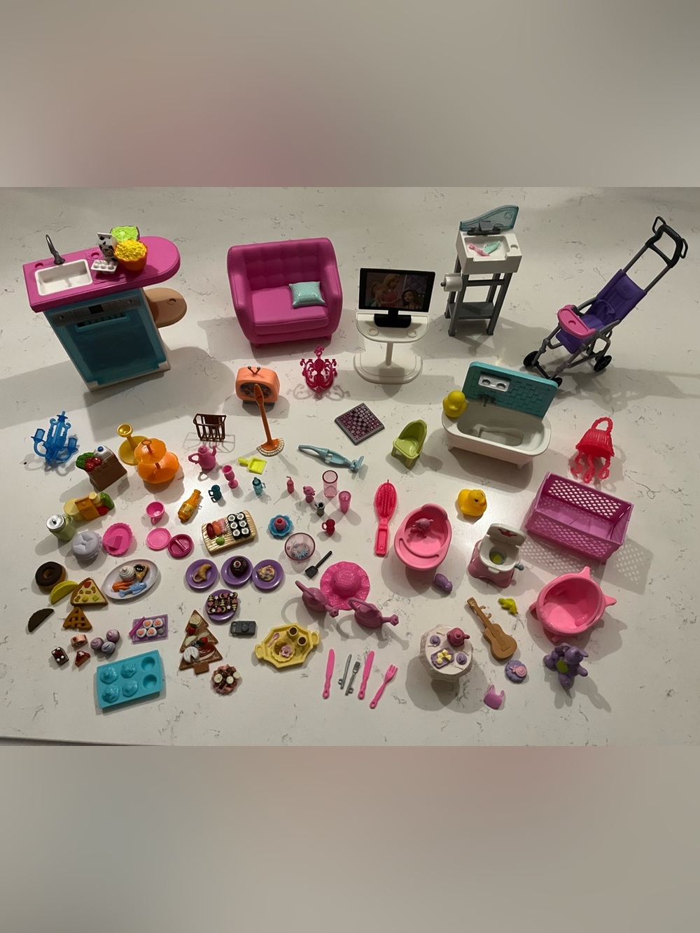 Huge Lot of Barbie furniture, baby gear and accessories